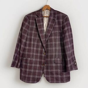 Vitale Barberis Canonico Plaid Burgundy Purple Wool Silk Linen Blazer 44 Slim Ac